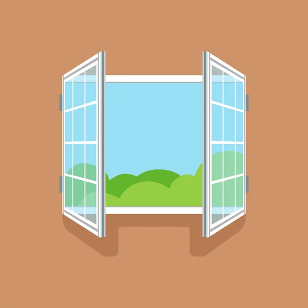 Kahverengi duvarda düz açık pencere — Stok Vektör