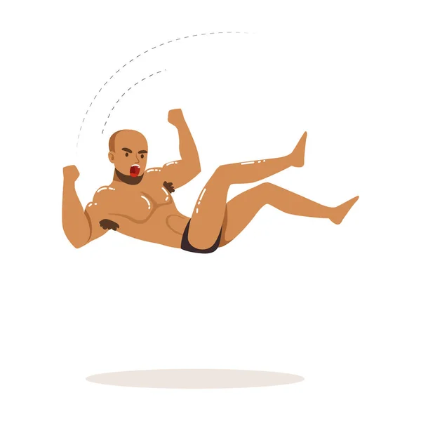 Cartoon personnage lutteur tomber sur son dos — Image vectorielle
