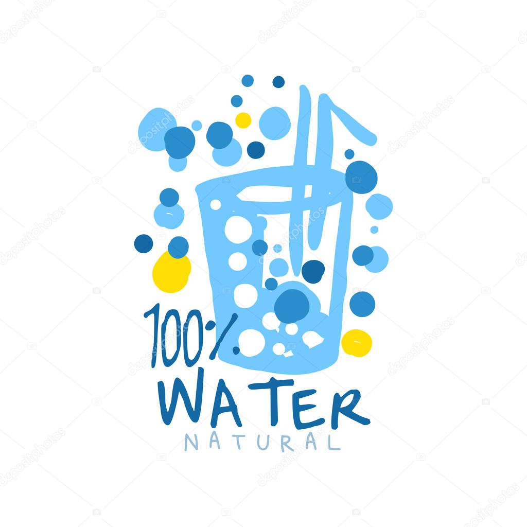 Hand drawn glass of water with a straw and air bubbles logo