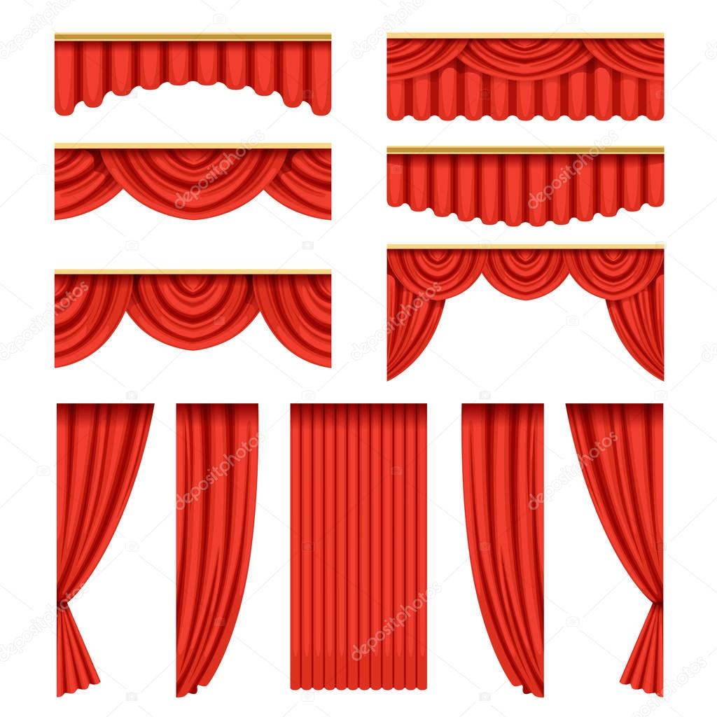 Set of red curtains with pelmets for theater stage