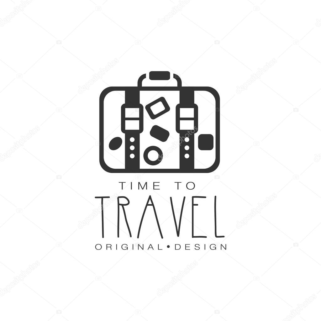 Typographic design logo suitcase with stickers
