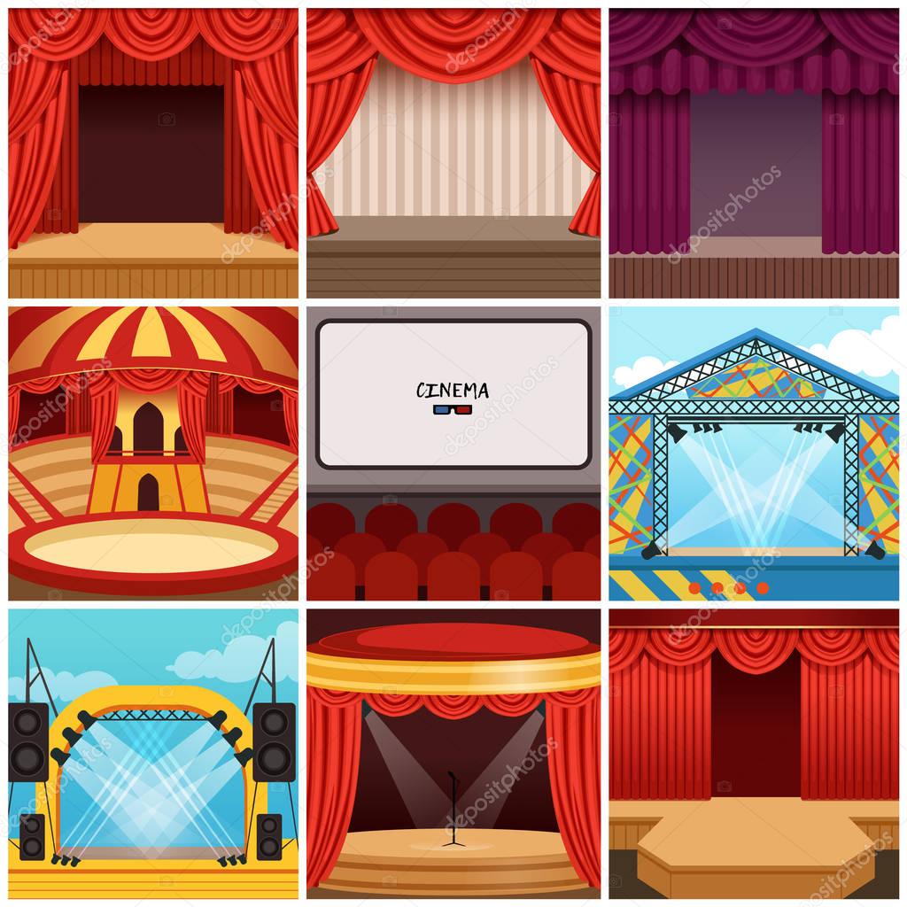 Different colorful cartoon stages set