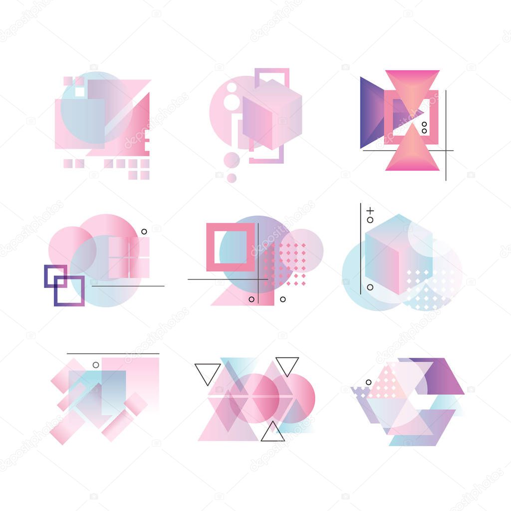 Colorful geometric logo set, abstract elements vector Illustrations