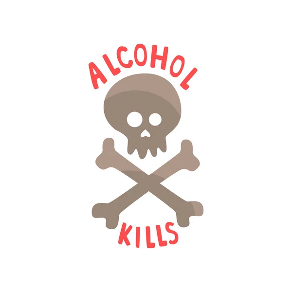 Alkohol dödar, dålig vana, alkoholism koncept med en skalle och ben tecknade vektor Illustration — Stock vektor