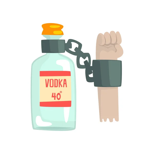 Bottle of vodka with shackles, bad habit, alcoholism concept cartoon vector Illustration — Stock Vector