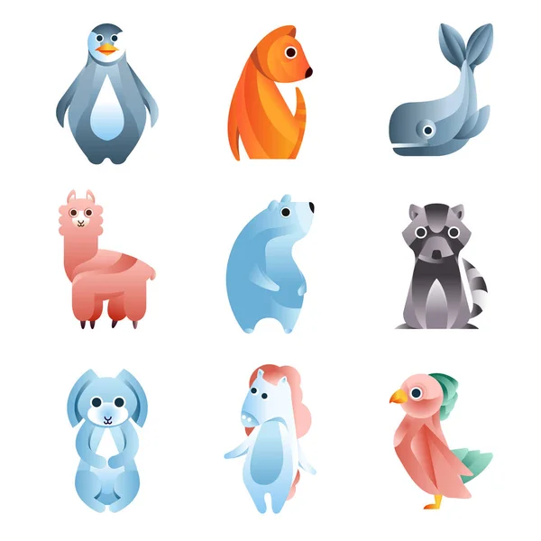 Animals in a geometric flat style with the use of gradients and smooth shapes set of colorful vector Illustrations Vector Graphics