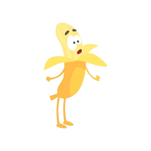 Aranyos meglepett, banán, vicces gyümölcs rajzfilmfigura vektoros illusztráció — Stock Vector