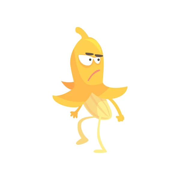 Plátano enojado lindo, caricatura divertida fruta carácter vector Ilustración — Vector de stock
