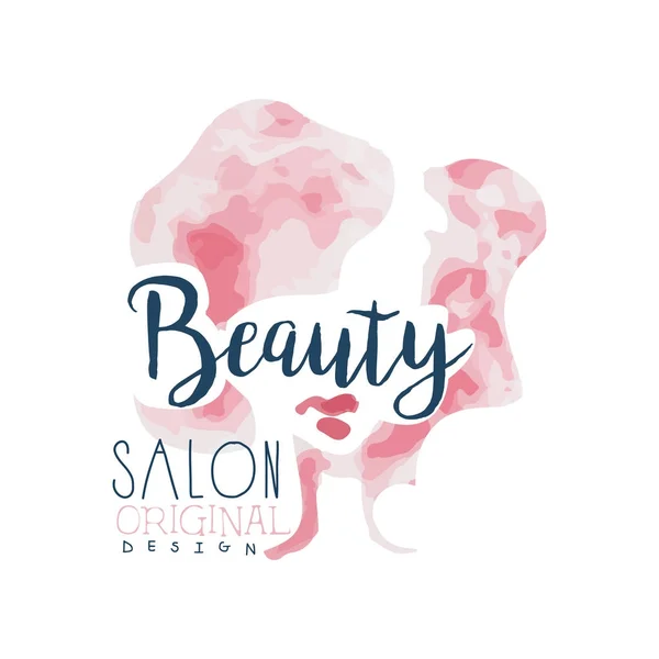 Logo du salon de beauté design original, étiquette pour studio de coiffure ou de beauté, procédures cosmétiques, centre spa aquarelle vecteur Illustration — Image vectorielle