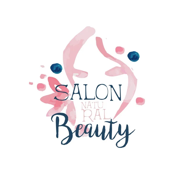 Logo del salón de belleza, etiqueta para el cabello o estudio de belleza, cosmética natural, centro de spa acuarela vector Ilustración — Archivo Imágenes Vectoriales