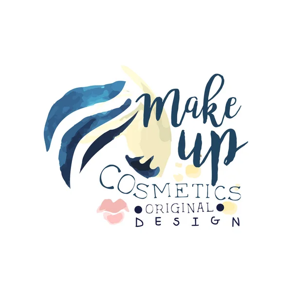 Make up cosmetic original logo design, label for beauty studio, cosmetics shop, spa center watercolor vector Illustration — Stock Vector