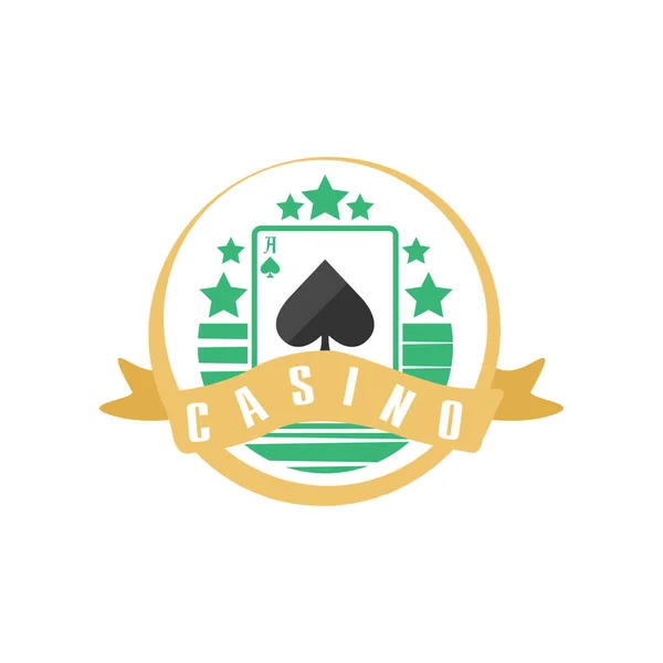 Logo van de club casino of poker, vintage gokken badge of embleem met aas van schoppen speelkaart vector illustratie — Stockvector