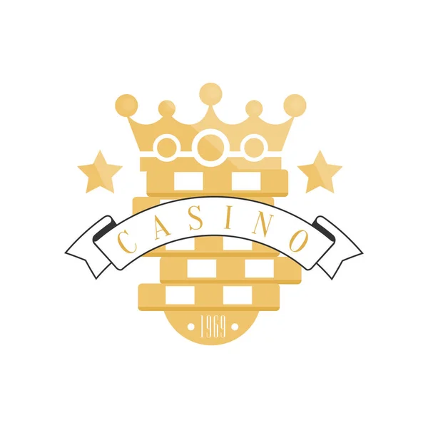 Logo del casinò, distintivo del gioco d'azzardo vintage dorato o emblema vettoriale Illustrazione — Vettoriale Stock