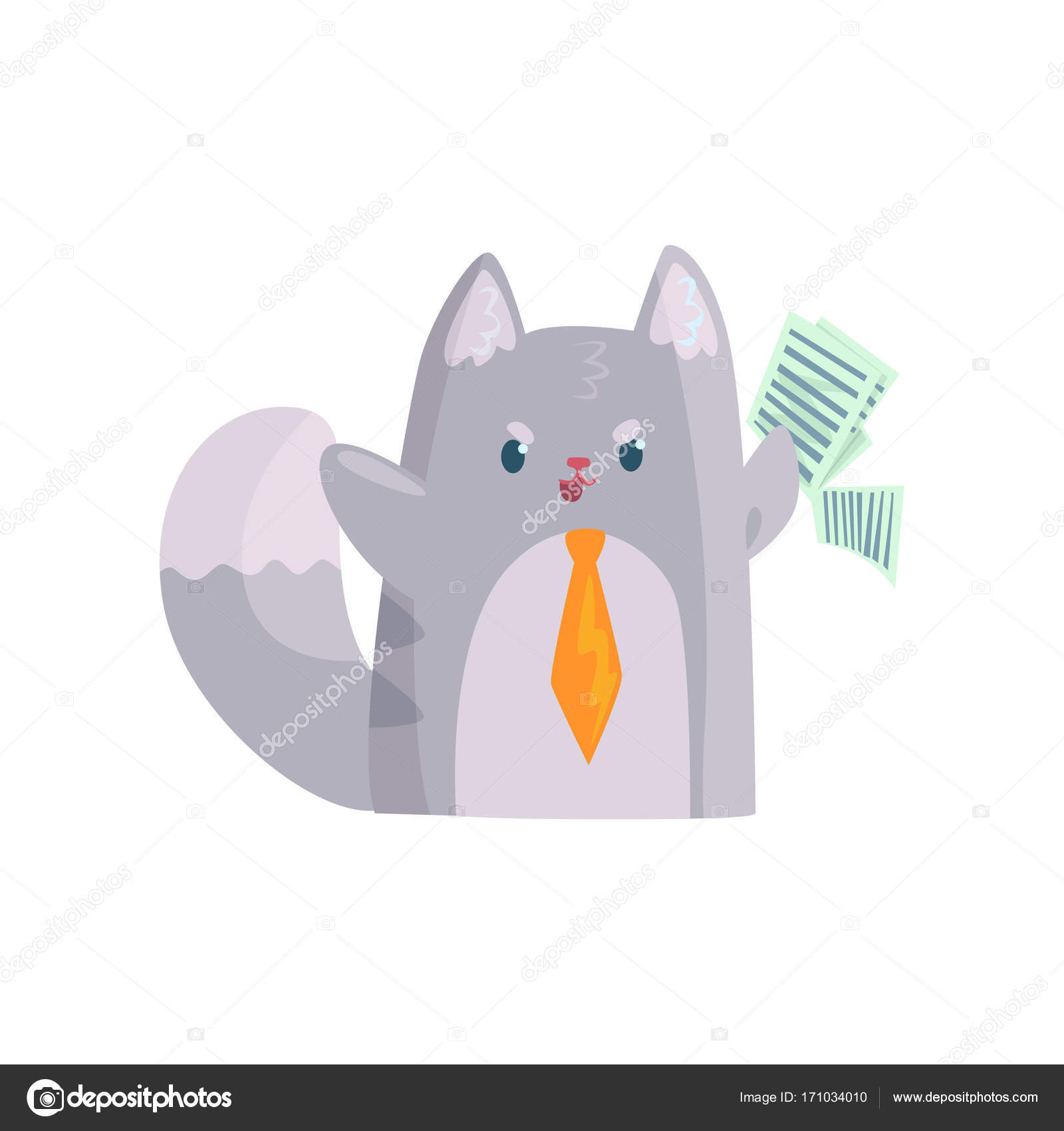 Chat Mignon Homme Daffaires Avec Des Documents D