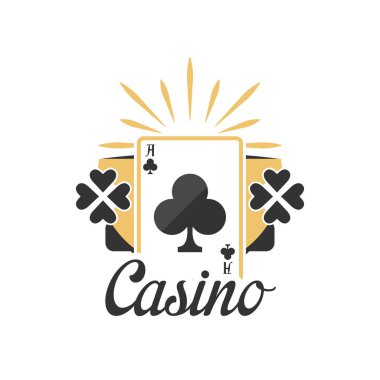 Casino logosu, rozet veya amblem kulüpleri oyun kağıdı ası ile kumar vintage illüstrasyon vektör