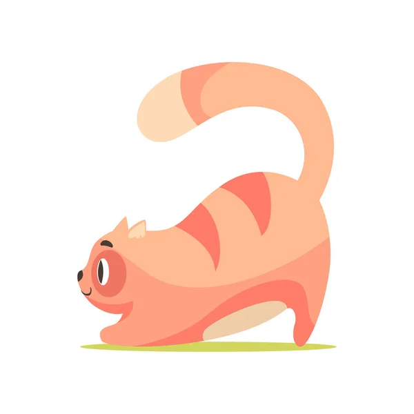 Komik kırmızı kedi avcılık, yan görünüm, sevimli çizgi hayvan karakter vektör çizim — Stok Vektör