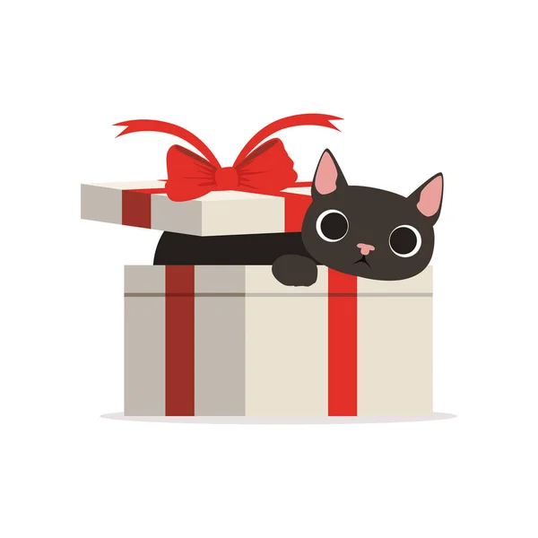 Precioso gato negro divertido en un vector de caja de regalo Ilustración — Archivo Imágenes Vectoriales