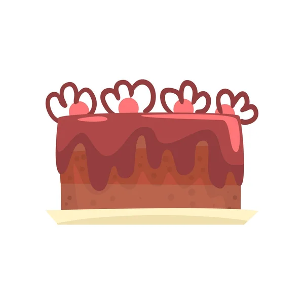 Pastel de chocolate para fiesta de cumpleaños, dulce postre vector de dibujos animados Ilustración — Vector de stock