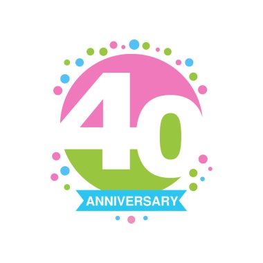 logo tasarımı, mutlu tatil bayram kutlama amblemi şerit vektör çizim ile renkli 40 yıldönümü