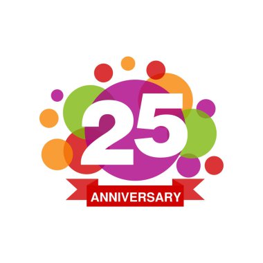logo tasarımı, mutlu tatil bayram kutlama amblemi şerit vektör çizim ile 25 yıldönümü renkli