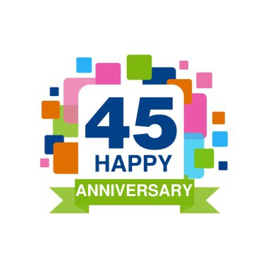 logo tasarımı, mutlu tatil bayram kutlama amblemi şerit vektör çizim ile renkli 45 yıldönümü