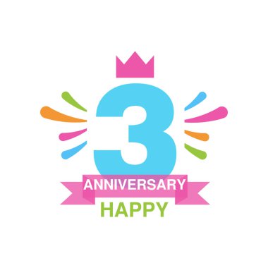 logo tasarımı, mutlu tatil bayram kutlama amblemi şerit vektör çizim ile renkli 3 yıldönümü