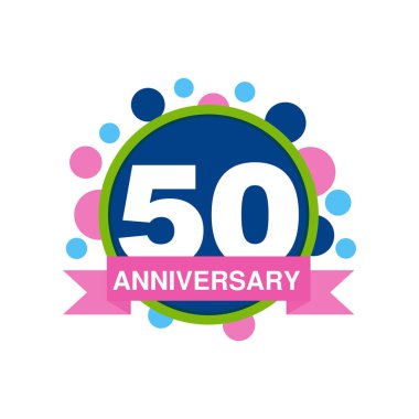 logo tasarımı, mutlu tatil bayram kutlama amblemi şerit vektör çizim ile renkli 50'nci yıldönümü