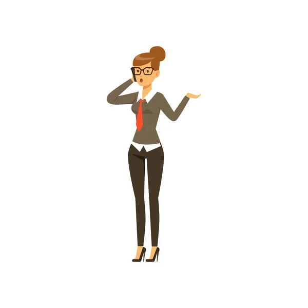 Personaje de mujer de negocios en ropa formal hablando en el vector del teléfono Ilustración — Vector de stock