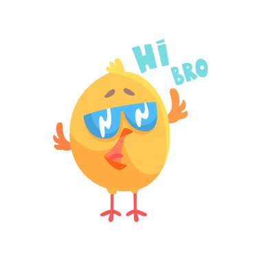 Funny cartoon comic chicken with phrase Hi bro vector Illustration clipart