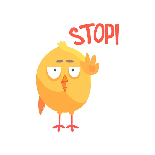 Stoppen, grappige cartoon komische kip hand gebaar vector illustratie tonen — Stockvector