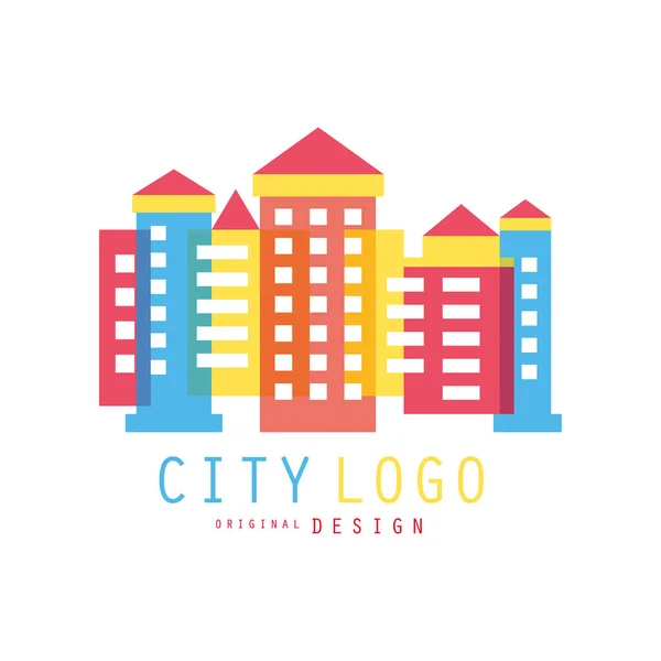 Diseño original del logotipo de la ciudad, diseño moderno de bienes raíces y edificio de la ciudad vector colorido Ilustración — Archivo Imágenes Vectoriales