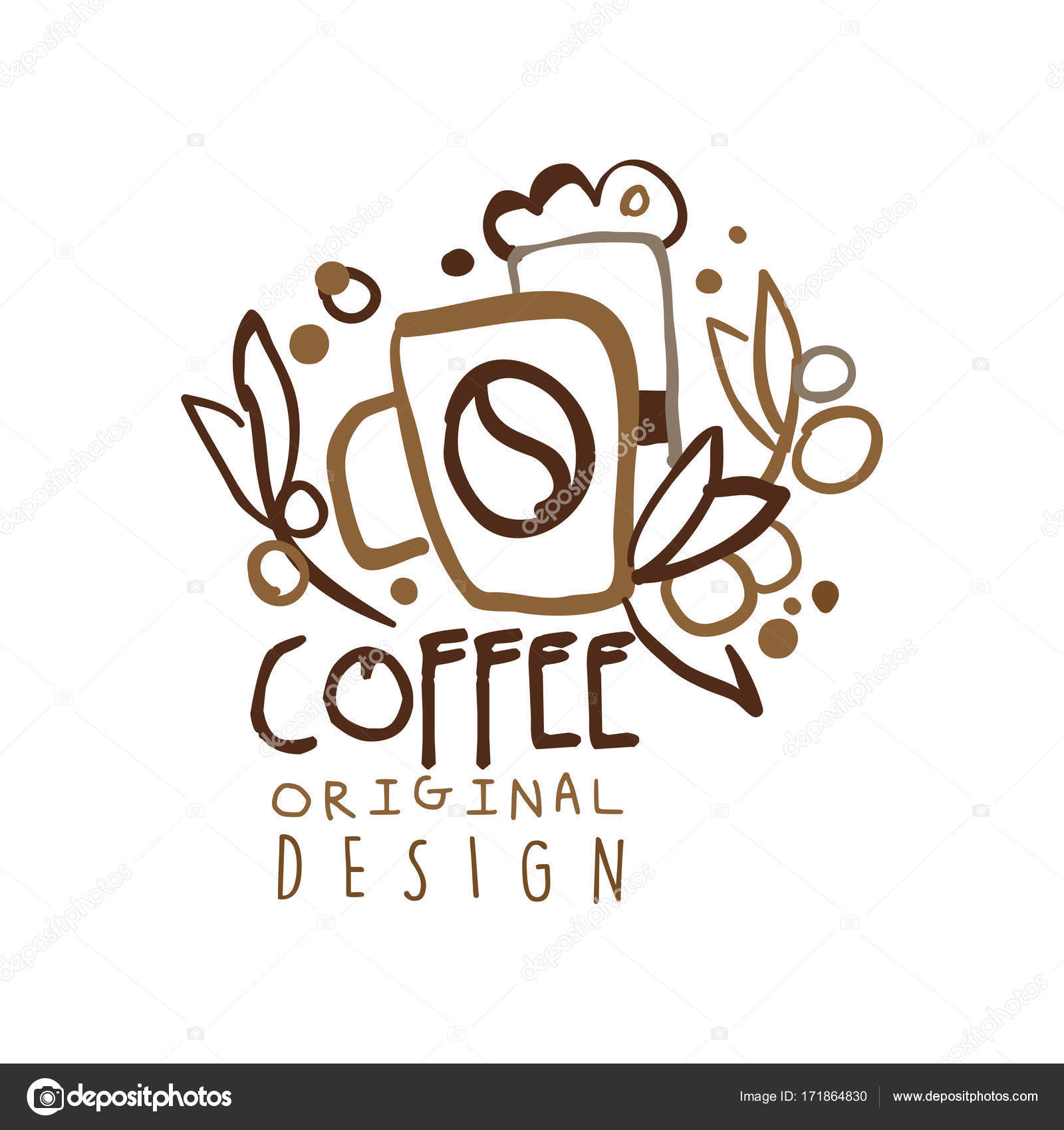 coffee to go hand drawn original logo design with paper cup stock