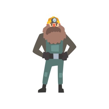 Sakallı madenci silah akimbo ile ayakta