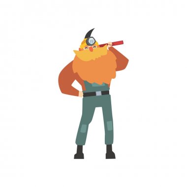 Red-bearded miner standing with pickaxe on his shoulder clipart