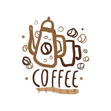 Kettle ve kahve kupa ile çizilmiş orijinal logo el