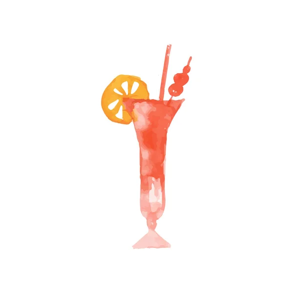 Koktajl alkoholowy lub lemoniady z lodem i cytryna koktajl kolorowy ciągnione akwarela wektor ilustracja — Wektor stockowy