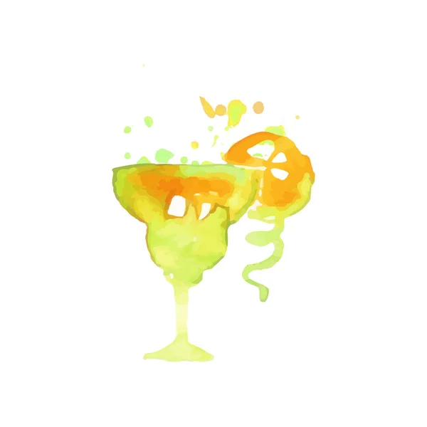 Alcool cocktail verde bevanda mista o limonata colorato disegnato a mano vettore acquerello Illustrazione — Vettoriale Stock