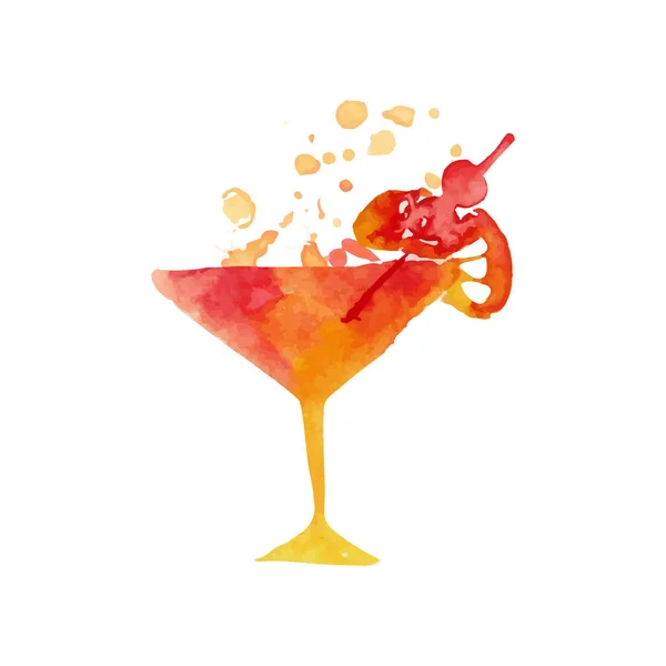 Martini-Glas mit Cocktail bunte handgezeichnete Aquarell-Vektorillustration — Stockvektor