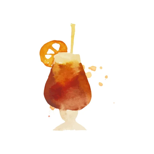 Cocktail oder Eistee bunte handgezeichnete Aquarell-Vektorillustration — Stockvektor