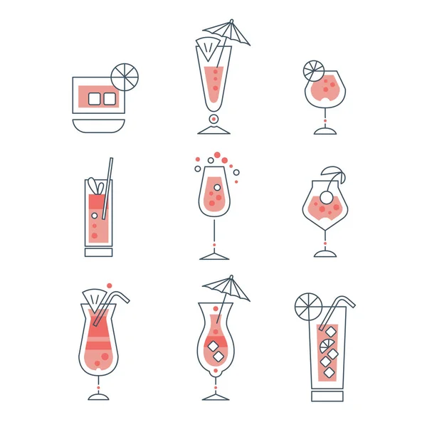 Ensemble de cocktails alcoolisés line art — Image vectorielle