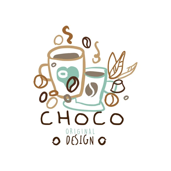 Kávé kézzel rajzolt eredeti logó bögrék — Stock Vector