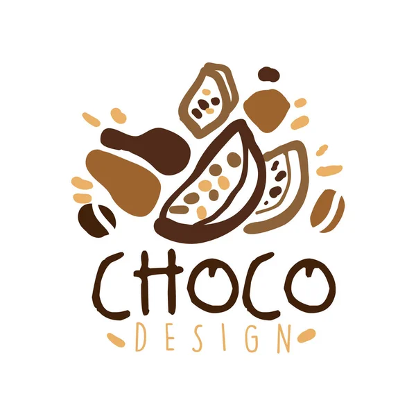 Disegno del logo originale disegnato a mano con fagioli di cacao — Vettoriale Stock