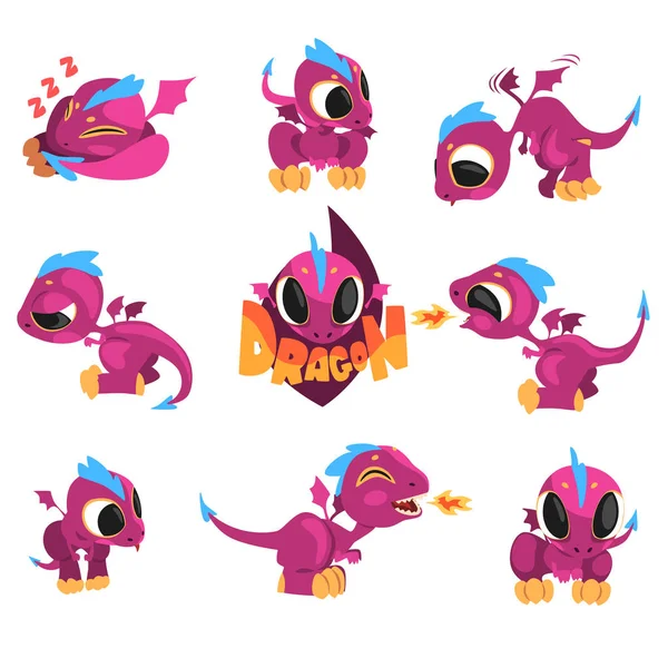 Colección de dibujos animados bebé dragón para el diseño del juego — Archivo Imágenes Vectoriales