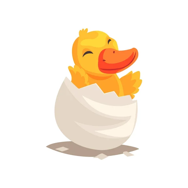 Lindo patito bebé naciendo de huevo — Vector de stock