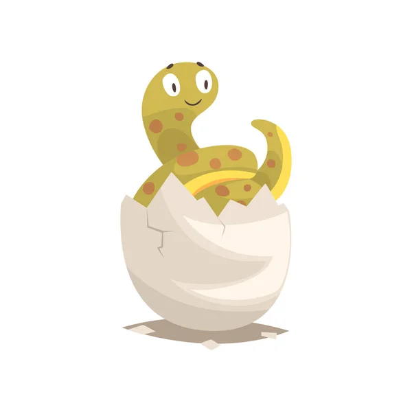 Смешной длинный змеиный ребенок в разбитой яичной скорлупе — стоковый вектор
