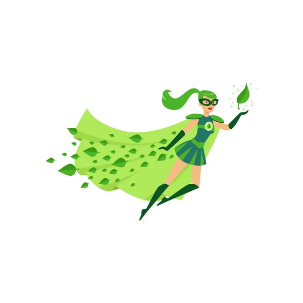 Latający Kobieta w strój superbohatera eco — Wektor stockowy