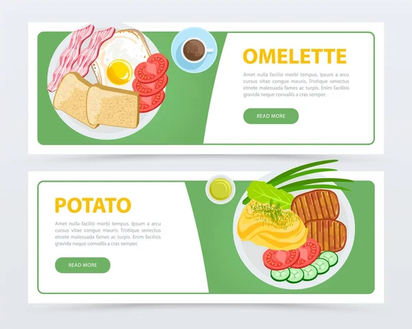 Plantilla de pancartas y platos con diferentes ingredientes — Vector de stock