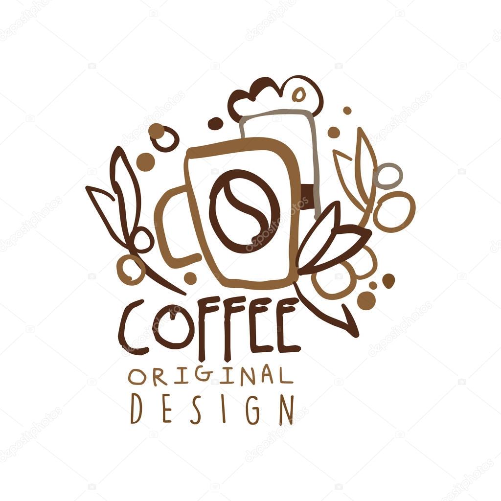 Coffee to go hand drawn original logo design with paper cup