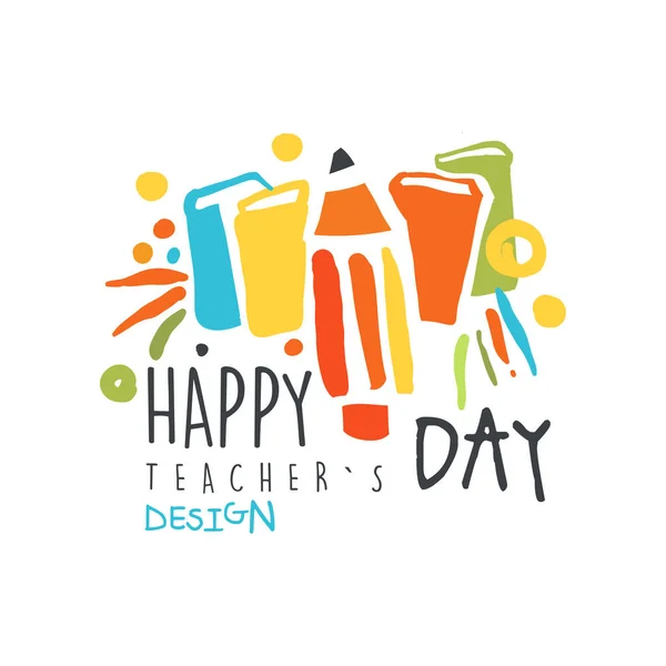 Mutlu öğretmenler günü özgün tasarım için tebrik kartı — Stok Vektör