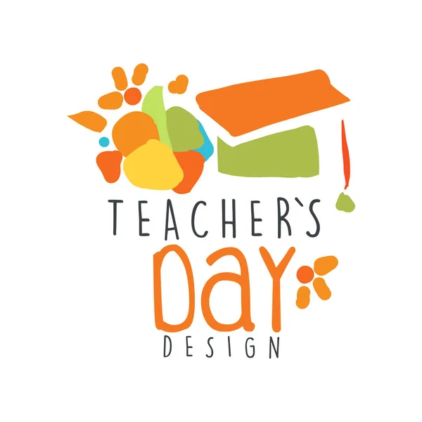 Gelukkig Teachers Day label concept met gediplomeerde GLB — Stockvector